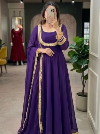 Premium Fox Georgette Lace Work Gown With Dupatta