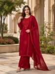 Premium Fox Blooming Georgette Embroidery Suit With Palazzo & Dupatta