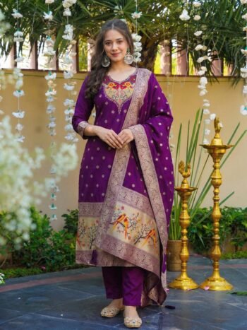 US Series Premium Art Silk Jacquard Suit With Dupatta