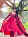 Premium Sparkling Georgette Beadwork Gown With Belt