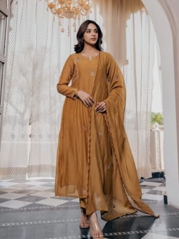 Premium Glass Roman Silk Beads Embroidery Suit With Organza Zari Dupatta