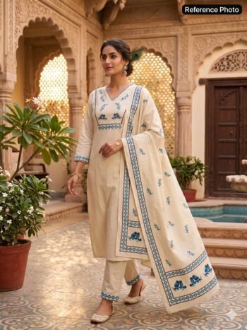 Premium Pure Khadi Cotton Sequence Hand Work Suit With Digital Print Dupatta