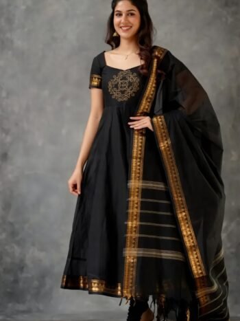 Premium Kanchi Cotton Jacquard Lace Gown With Dupatta