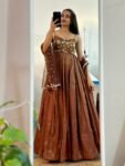Premium Cosmos Golden Thread Embroidered Gown With Dupatta