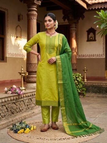 Premium Kanchi Cotton Zari Work 3-Piece Suit With Zalar Dupatta