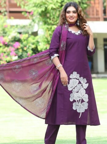 Premium Pure Cotton Embroidery Suit With Hand Block Print Dupatta