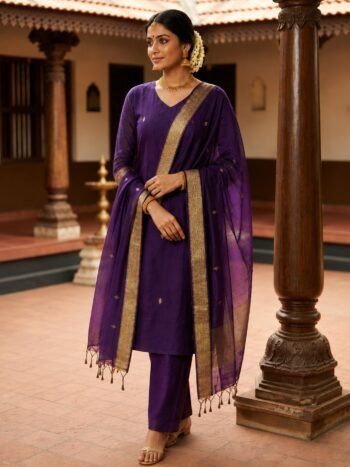 Premium Kanchi Cotton 2-Piece Kurti With Dupatta – Violet