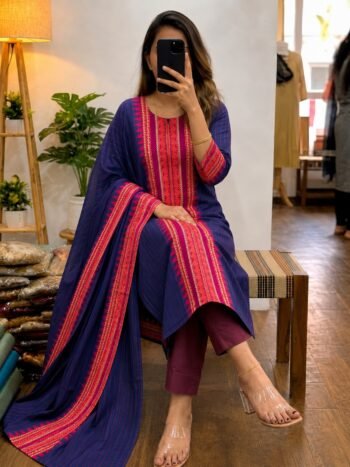 Premium Kanchi Cotton 2-Piece Kurti With Dupatta – Blue