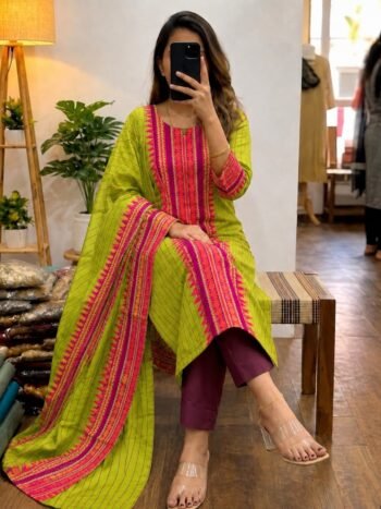 Premium Kanchi Cotton 2-Piece Kurti With Dupatta – Peort