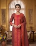 Premium Kanchi Cotton 2-Piece Kurti With Dupatta – Brown