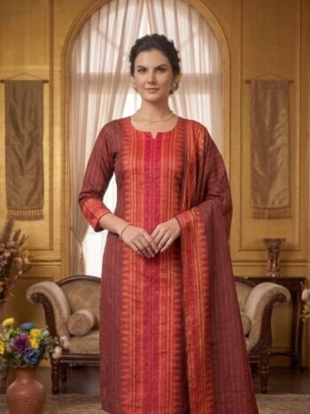 Premium Kanchi Cotton 2-Piece Kurti With Dupatta – Brown