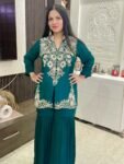 Premium Soft Georgette Multi-Thread Embroidery & Sequence Plazo Set