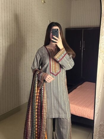 Premium Chinnon Silk Farsi Salwar Suit Set With Digital Print Dupatta