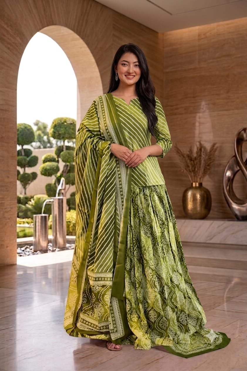 Premium Crape Silk Lehenga Set With Muslin Cotton Dupatta