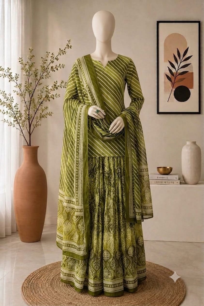 Premium Crape Silk Lehenga Set With Muslin Cotton Dupatta Detail View