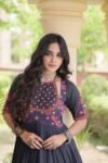 Premium Kora Cotton Multi-Thread Embroidered Real Mirror Work Gown – Black