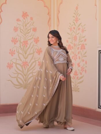 Premium Star Georgette Sequins & Beads Embroidered Gown With Dupatta